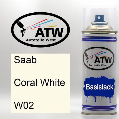 Saab, Coral White, W02: 400ml Sprühdose, von ATW Autoteile West.